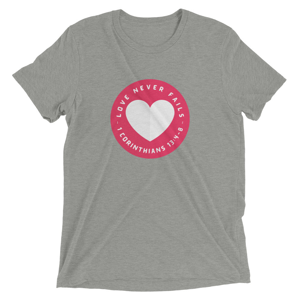 "Love Never Fails" Unisex Tri-Blend T-Shirt 16