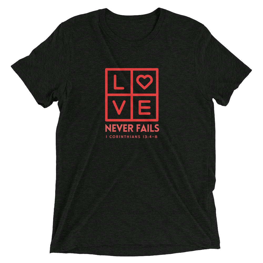 "Love Never Fails" Unisex Tri-Blend T-Shirt 12