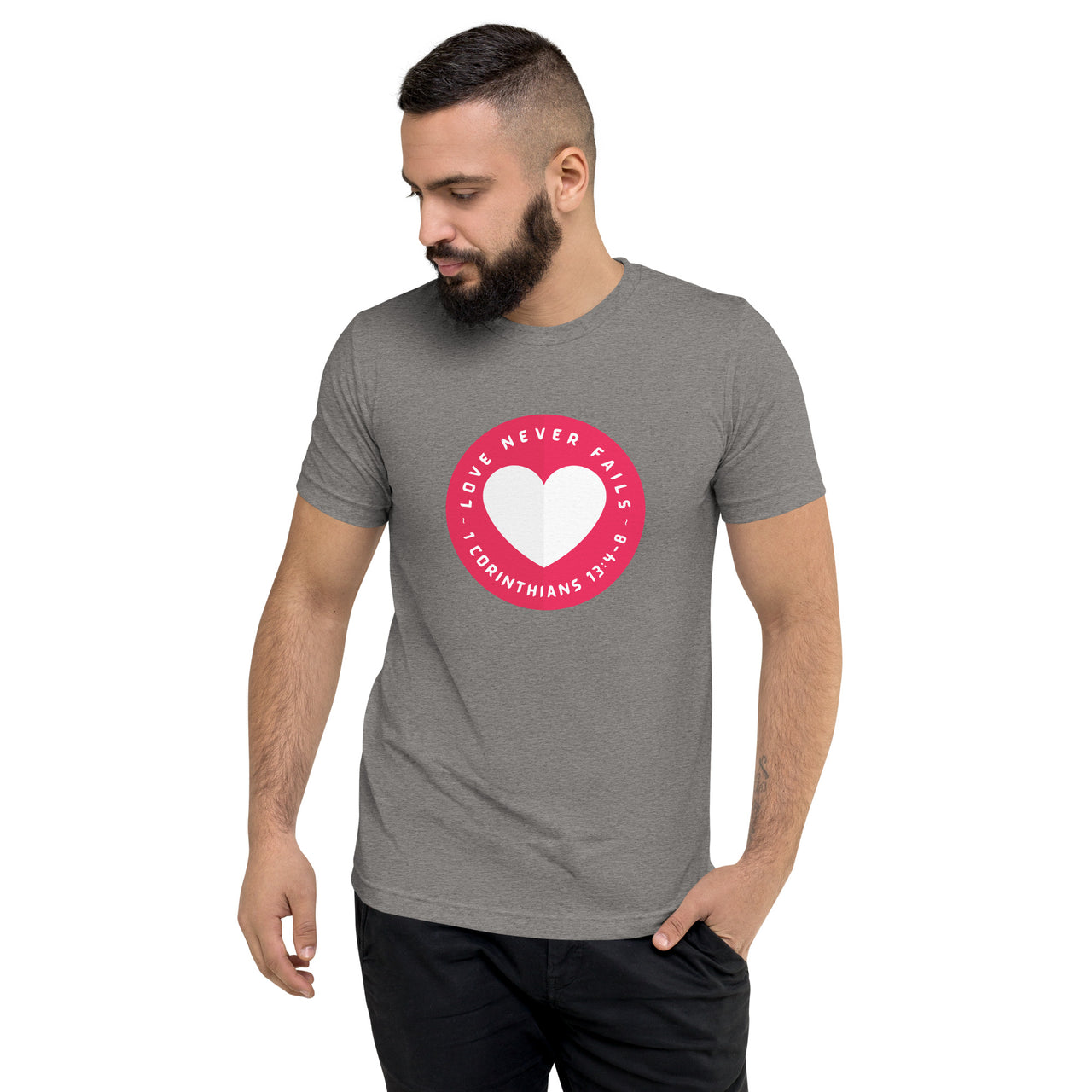 "Love Never Fails" Unisex Tri-Blend T-Shirt 16
