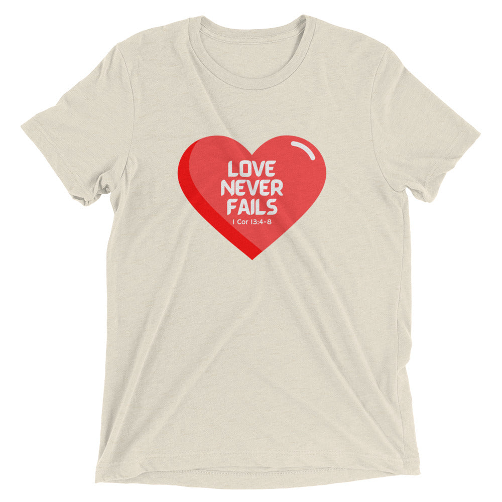 "Love Never Fails" Unisex Tri-Blend T-Shirt 14
