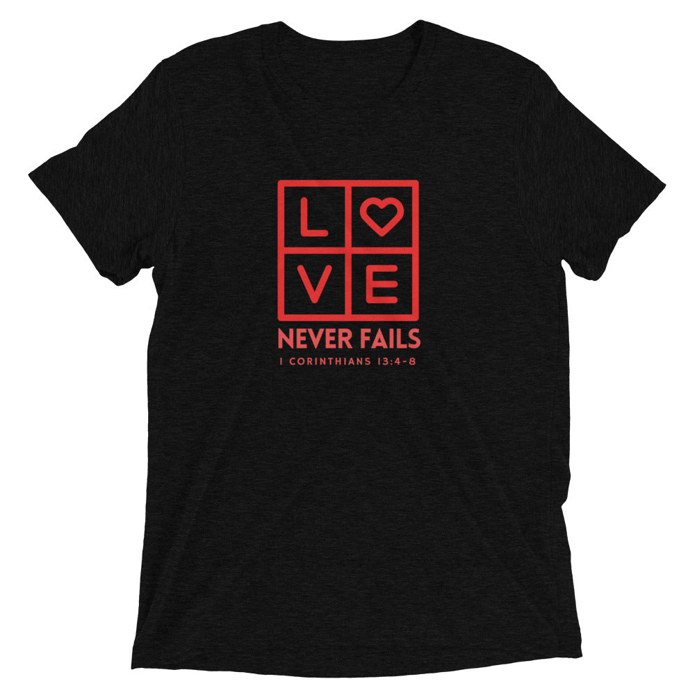 "Love Never Fails" Unisex Tri-Blend T-Shirt 12