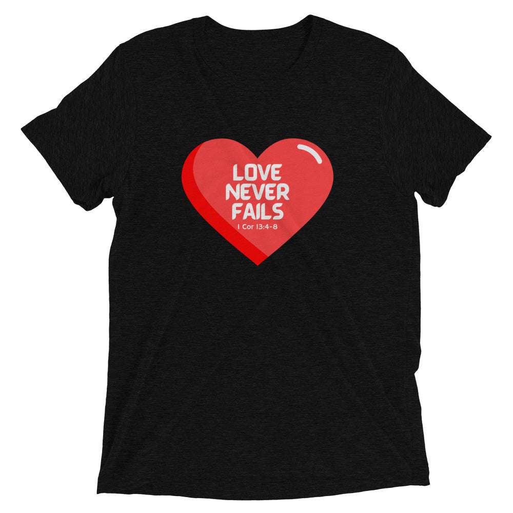"Love Never Fails" Unisex Tri-Blend T-Shirt 14