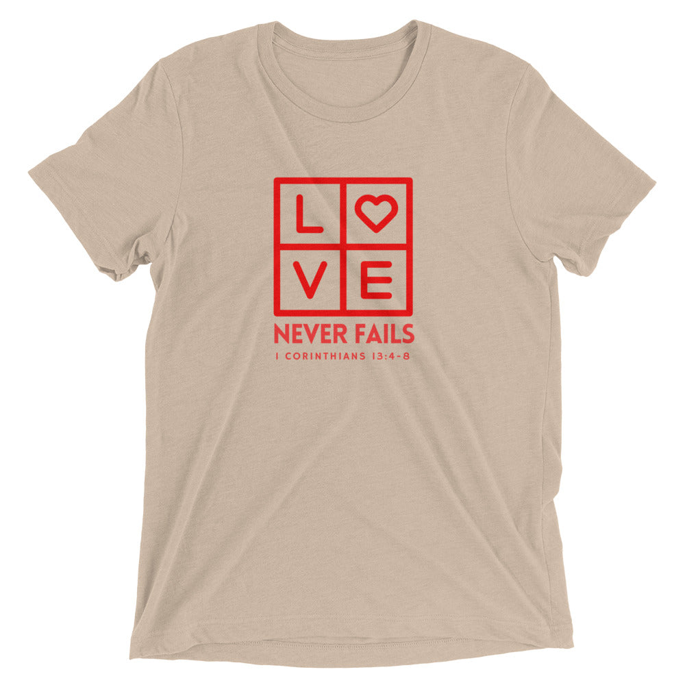 "Love Never Fails" Unisex Tri-Blend T-Shirt 12