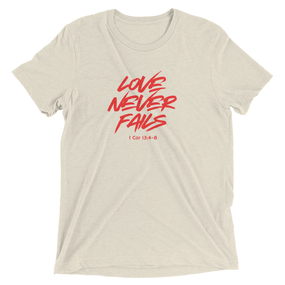 "Love Never Fails" Unisex Tri-Blend T-Shirt 17