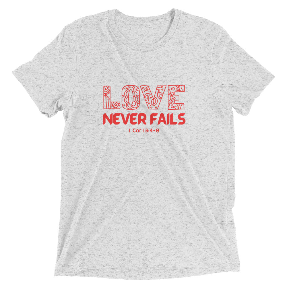 "Love Never Fails" Unisex Tri-Blend T-Shirt 18